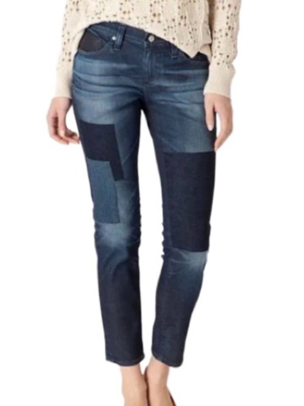 AG Adriano Goldschmied Womens 30R The Stevie Ankle Slim Straight Jeans Patches